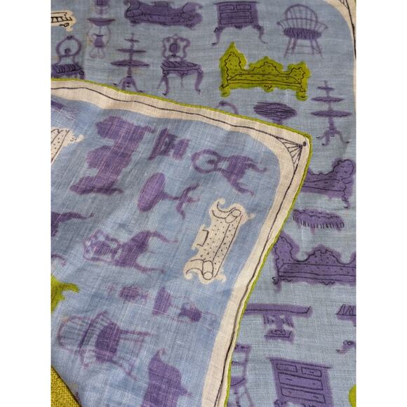 Vtg 1950s Designer Tammis Keefe Linen Rolled Edge Hankie Purple Lime Chaise - Picture 6 of 7